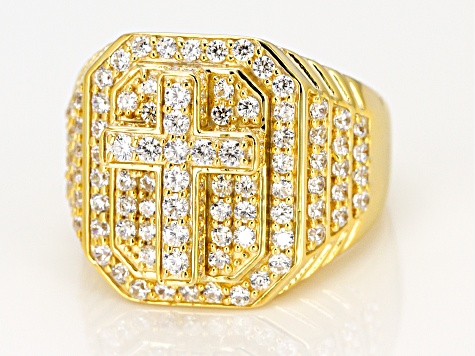Pre-Owned White Cubic Zirconia 18K Yellow Gold Over Sterling Silver Cross Ring 2.92CTW