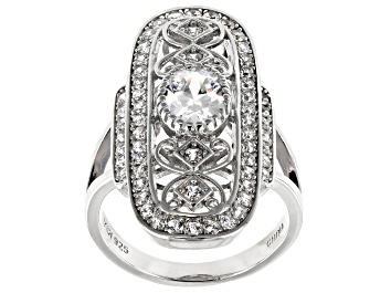Picture of Pre-Owned Cubic Zirconia Rhodium Over Sterling Silver Statement Ring 3.80ctw