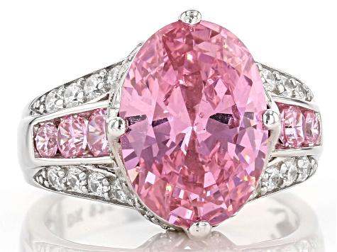 Pre-Owned Pink and White Cubic Zirconia Rhodium Over Sterling Silver Ring 8.51ctw