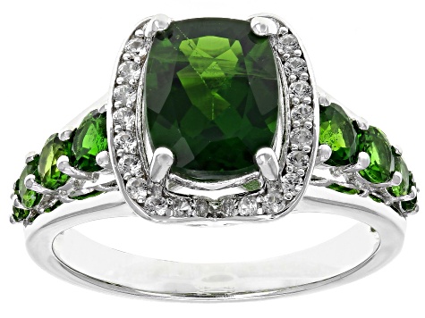 Pre-Owned Green chrome diopside rhodium over silver ring 3.11ctw