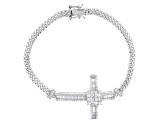 Pre-Owned White Cubic Zirconia Rhodium Over Sterling Silver Cross Bracelet 3.87ctw