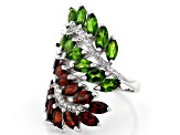 Pre-Owned Red Garnet & Green Chrome Diopside Rhodium Over Sterling Silver Ring 6.28ctw