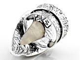 Pre-Owned White Rainbow Moonstone Silver Ring