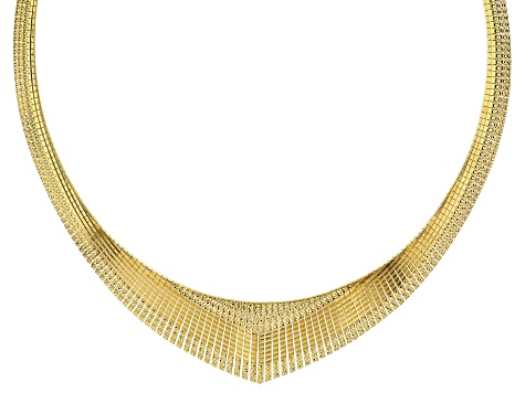 Pre-Owned 18k Yellow Gold Over Bronze Textured Graduated Omega 18 inch Necklace