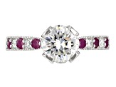 Pre-Owned Moissanite And Ruby Platineve Ring