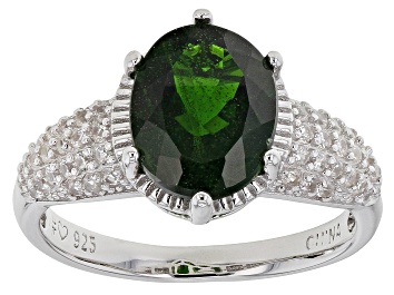 Picture of Pre-Owned Green Chrome Diopside Rhodium Over Sterling Silver Ring 3.21ctw