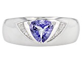 Pre-Owned Blue tanzanite rhodium over silver ring .84ctw