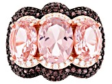 Pre-Owned Morganite Simulant, Brown, And White Cubic Zirconia 18K Rose Gold Over Sterling Silver Rin