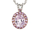 Pre-Owned Pink Kunzite Sterling Silver Pendant With Chain 3.28ctw
