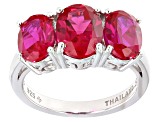 Pre-Owned Red Lab Created Ruby Sterling Silver Ring 5.04ctw
