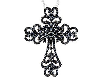 Picture of Pre-Owned Black Spinel Rhodium Over Silver Cross Pendant With Chain 1.62ctw