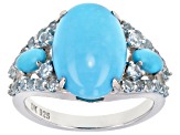 Pre-Owned Blue turquoise rhodium over silver ring .75ctw