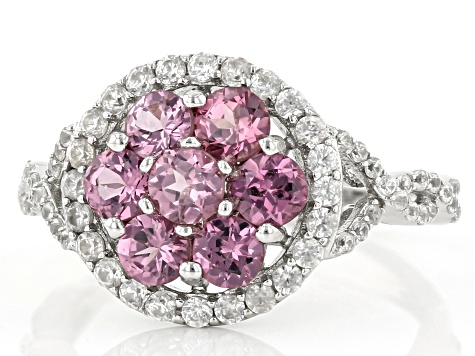 Pre-Owned Pink Blush Garnet Rhodium Over Sterling Silver Cluster Ring 2.15ctw