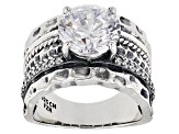 Pre-Owned White Cubic Zirconia Rhodium Over Sterling Silver Center Design Ring 6.47ctw