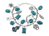 Pre-Owned Turquoise Rhodium Over Silver Charm Bracelet