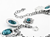 Pre-Owned Turquoise Rhodium Over Silver Charm Bracelet