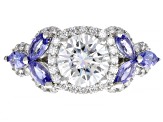 Pre-Owned Moissanite And Tanzanite Platineve Ring 2.02ctw DEW.