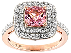 Pre-Owned Fancy Pink & White Cubic Zirconia 18K Rose Gold Over Sterling Silver Ring 4.00ctw