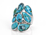 Pre-Owned Blue turquoise rhodium over sterling silver ring