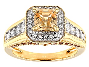 Pre-Owned Imperial Mosaic Cut Amber,Caramel,and White Cubic Zirconia 18k Yellow Gold Over S