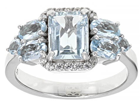 Pre-Owned Blue aquamarine rhodium over sterling silver ring 2.35ctw