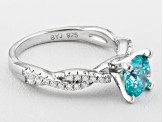Pre-Owned Neon Blue And White Cubic Zirconia Rhodium Over Sterling Silver Ring 2.01ctw