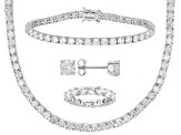 Pre-Owned White Cubic Zirconia Rhodium Over Silver Earrings, Necklace, Ring, and Bracelet Set 67.36c