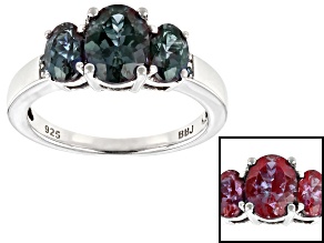 Pre-Owned Blue Lab Created Alexandrite Rhodium Over Silver Ring 1.97ctw