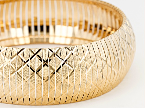 Pre-Owned 18k Yellow Gold Over Bronze Diamond Cut Flex Bangle 6.75 inch