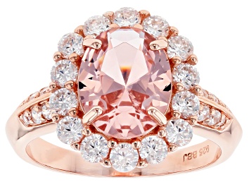 Picture of Pre-Owned Pink Morganite Simulant and White Cubic Zirconia 18k Rose Gold Over Silver Ring 4.60ctw