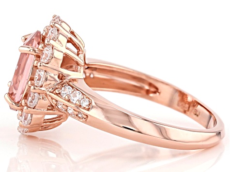 Pre-Owned Pink Morganite Simulant and White Cubic Zirconia 18k Rose Gold Over Silver Ring 4.60ctw