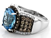 Pre-Owned Swiss Blue Topaz Rhodium Over Sterling Silver Ring 6.13ctw