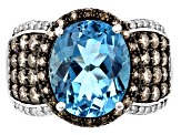 Pre-Owned Swiss Blue Topaz Rhodium Over Sterling Silver Ring 6.13ctw