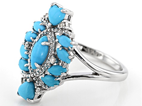 Pre-Owned Blue Sleeping Beauty turquoise rhodium over silver ring .05ctw