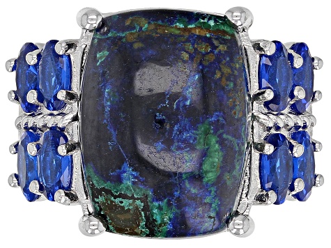 Pre-Owned Blue azurmalachite rhodium over silver ring 1.48ctw