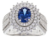 Pre-Owned Blue And White Cubic Zirconia Rhodium Over Silver Ring 4.24ctw