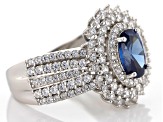 Pre-Owned Blue And White Cubic Zirconia Rhodium Over Silver Ring 4.24ctw