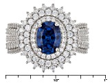 Pre-Owned Blue And White Cubic Zirconia Rhodium Over Silver Ring 4.24ctw