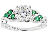 Pre-Owned Moissanite And Zambian Emerald Platineve Ring 1.90ct DEW.