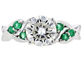 Pre-Owned Moissanite And Zambian Emerald Platineve Ring 1.90ct DEW.
