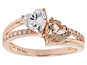 Pre-Owned Moissanite Fire® .94ctw DEW And .70ctw Morganite 14k Rose Gold Over Sterling Silver Ring