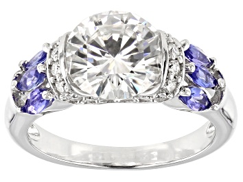 Picture of Pre-Owned Moissanite And Tanzanite Platineve Ring 3.10ctw DEW.