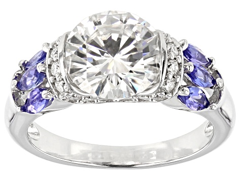 Pre-Owned Moissanite And Tanzanite Platineve Ring 3.10ctw DEW.