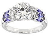 Pre-Owned Moissanite And Tanzanite Platineve Ring 3.10ctw DEW.