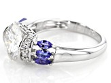 Pre-Owned Moissanite And Tanzanite Platineve Ring 3.10ctw DEW.