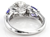 Pre-Owned Moissanite And Tanzanite Platineve Ring 3.10ctw DEW.