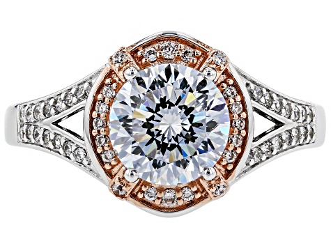 Pre-Owned White Cubic Zirconia Platineve ™ & 18K Rose Gold Over Sterling Silver Ring 3.68CTW