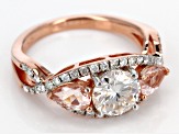 Pre-Owned Moissanite Fire™ 1.60ctw DEW With .66ctw Morganite 14k Rose Gold Over Sterling Silver Ring