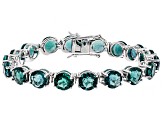 Pre-Owned Teal Fluorite Rhodium Over Sterling Silver Tennis Bracelet 35.19ctw