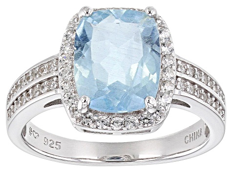 Pre-Owned Aquamarine Rhodium Over Sterling Silver Ring 3.1ctw